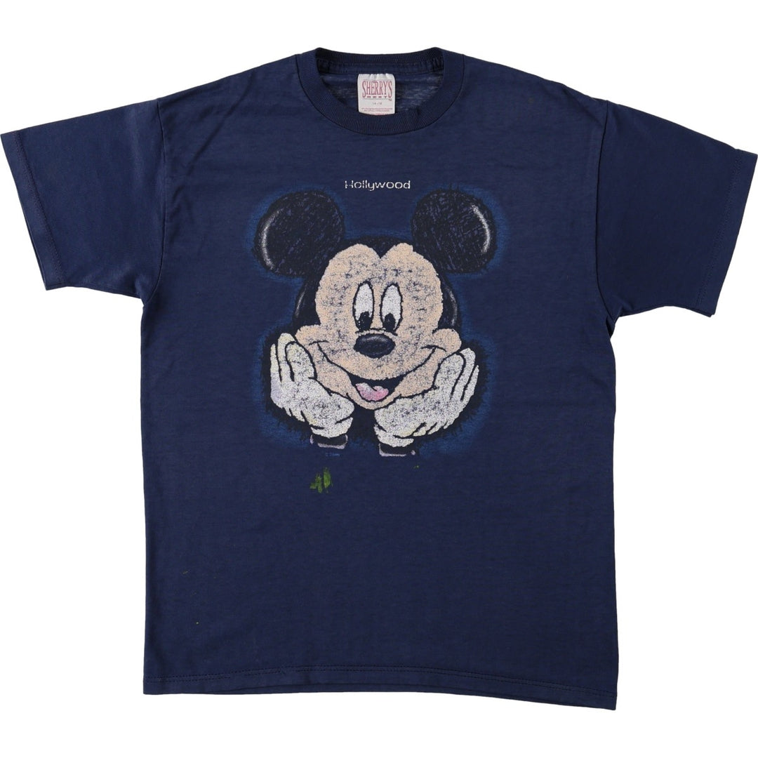 SHERRY'S BEST MICKEY MOUSE Mickey Mouse Character Print T-Shirt, Made in USA, Women's Size S (approx.) polyester navy blue type Vintage Second Hand