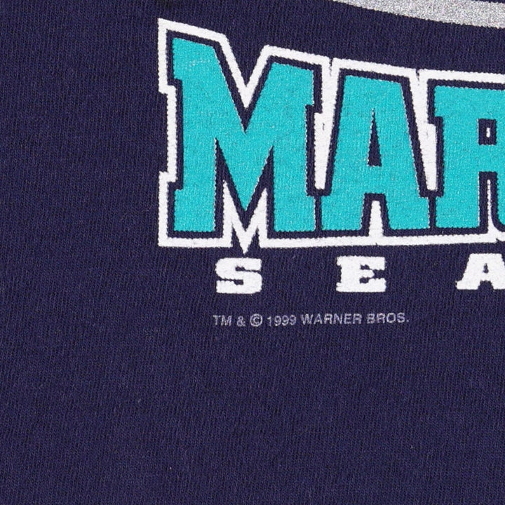 90'S Delta Looney Tunes Tasmanian Devil MLB Seattle Mariners Character Print T-Shirt (Women's Size L) cotton navy blue type Vintage Second Hand