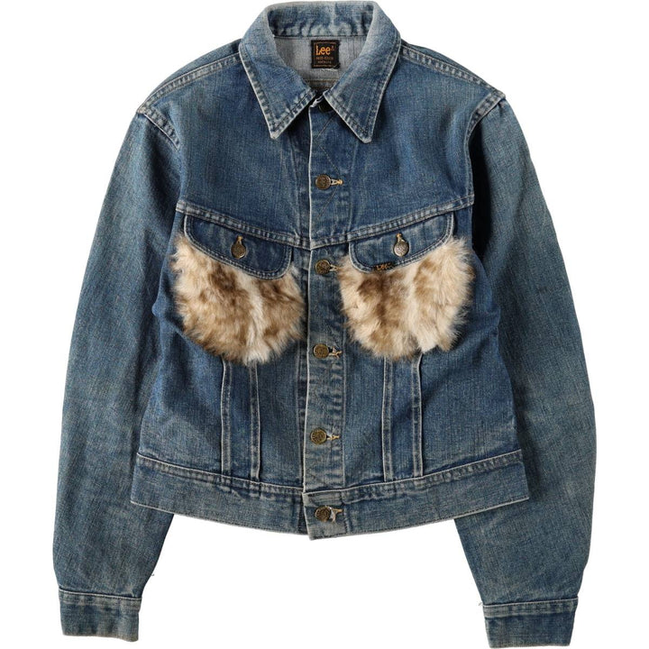 ~1980'S Lee RIDERS denim jacket with fur trim, made in USA, women's size S equivalent, vintage. unclear blue type Vintage Second Hand