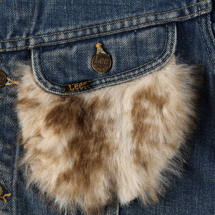 ~1980'S Lee RIDERS denim jacket with fur trim, made in USA, women's size S equivalent, vintage. unclear blue type Vintage Second Hand