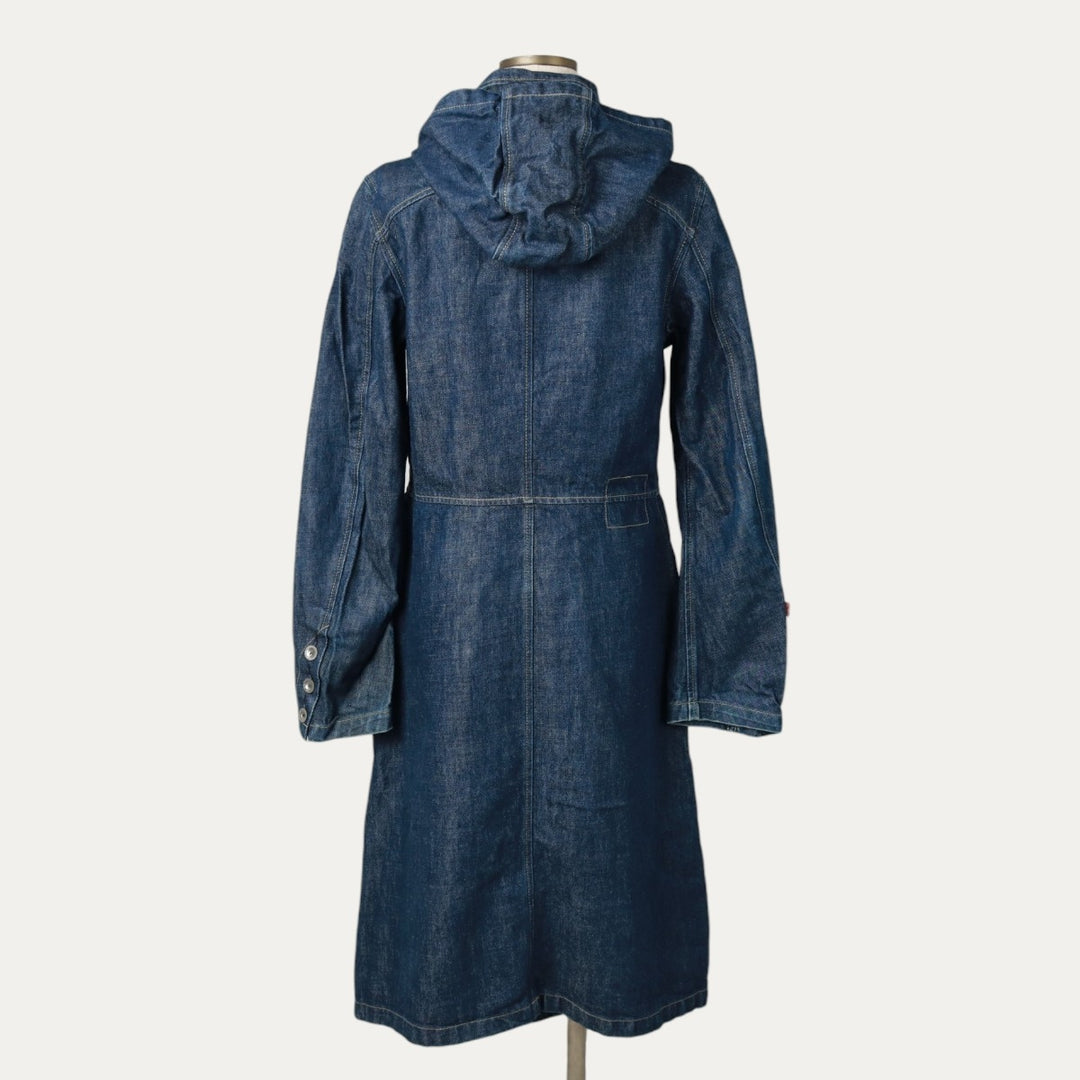 2000'S Levi's ENGINEERED JEANS Euro Model Hooded Denim Coat (Women's Size S) cotton navy blue type Vintage Second Hand