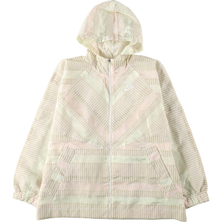 Nike Stripe Pattern Hooded Windbreaker, Women's Size XS (approx.) polyester white type Vintage Second Hand