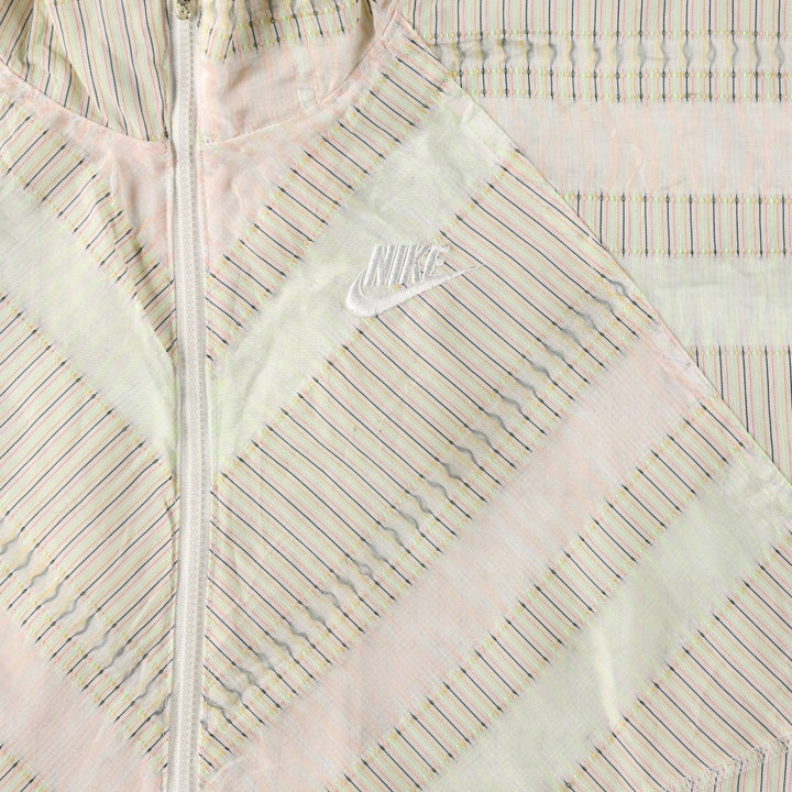 Nike Stripe Pattern Hooded Windbreaker, Women's Size XS (approx.) polyester white type Vintage Second Hand