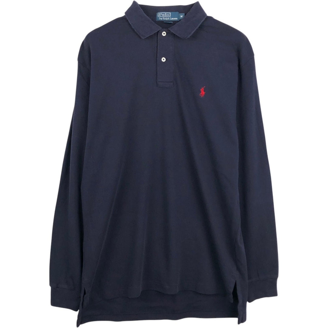 Ralph Lauren POLO by Ralph Lauren long sleeve polo shirt, men's size M cotton navy blue type Vintage Second Hand