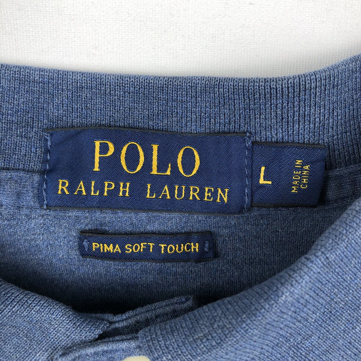 Ralph Lauren POLO RALPH LAUREN long-sleeved polo shirt, men's size L cotton Blue type light blue Vintage Second Hand