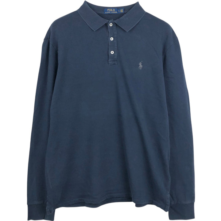 Ralph Lauren POLO RALPH LAUREN long-sleeved polo shirt, men's size L cotton navy blue type Vintage Second Hand