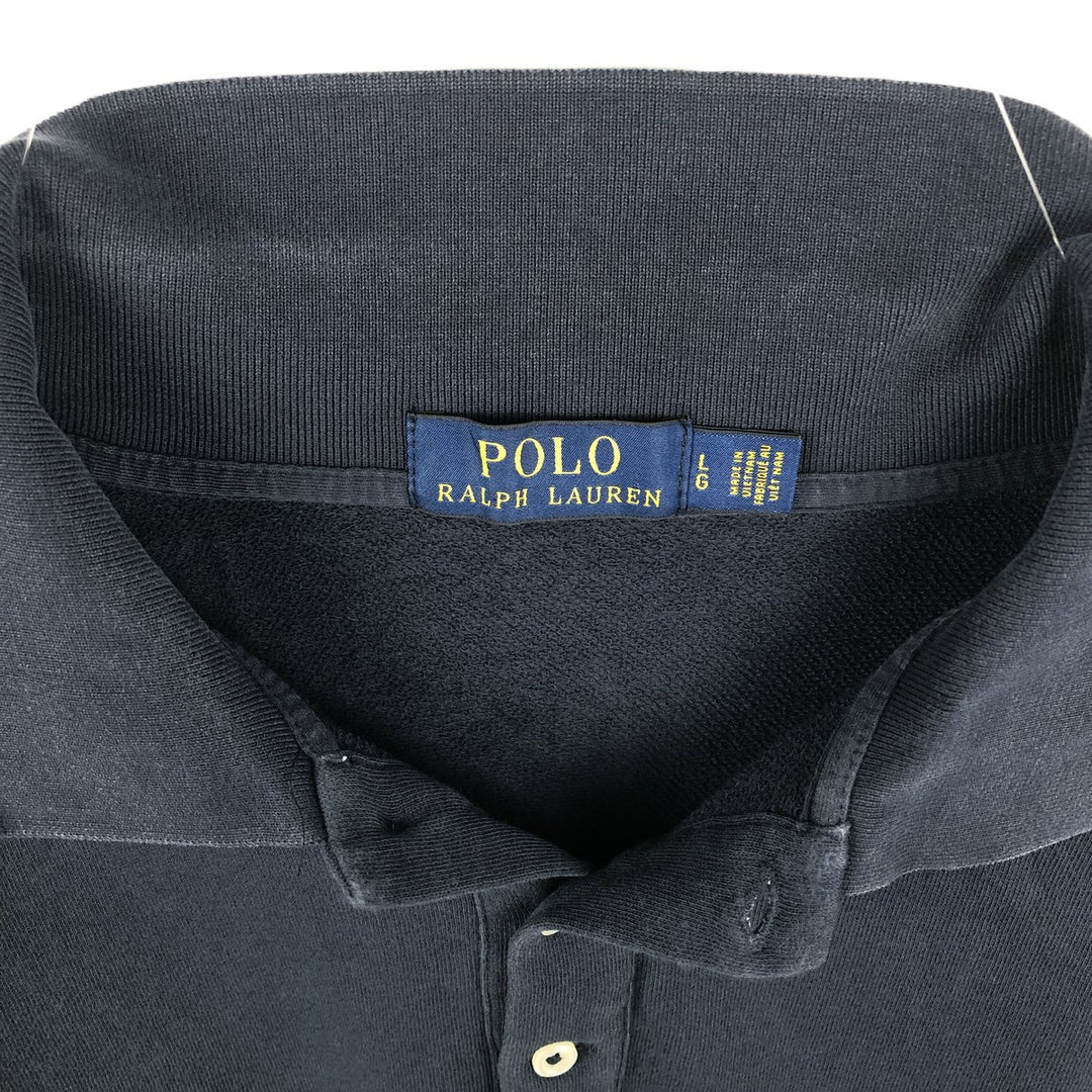 Ralph Lauren POLO RALPH LAUREN long-sleeved polo shirt, men's size L cotton navy blue type Vintage Second Hand