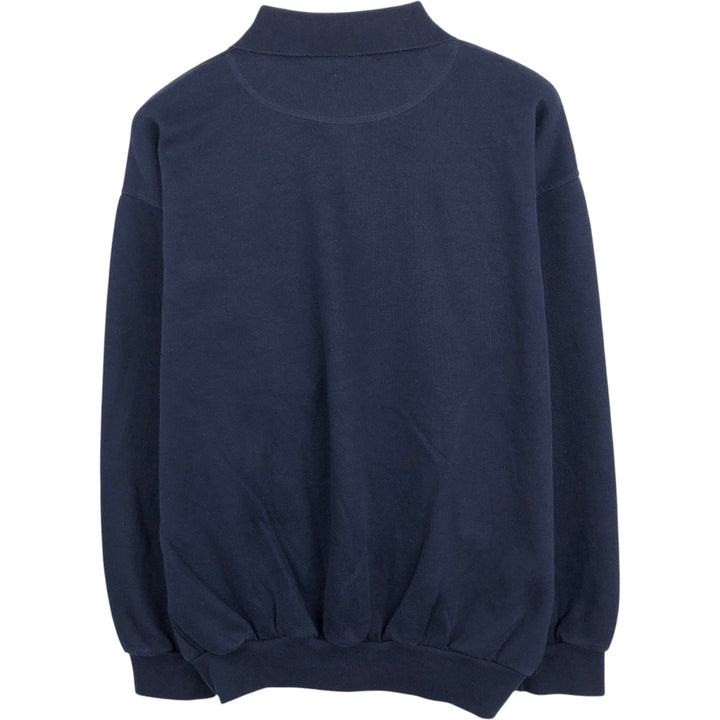 LEISUREWEAR Half-Button Sweatshirt (Men's Size XL) cotton navy blue type Vintage Second Hand