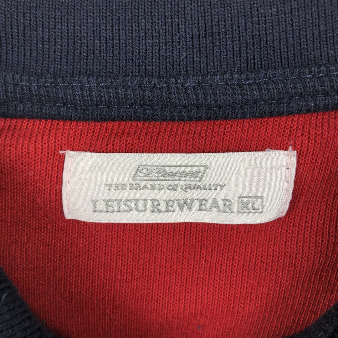 LEISUREWEAR Half-Button Sweatshirt (Men's Size XL) cotton navy blue type Vintage Second Hand