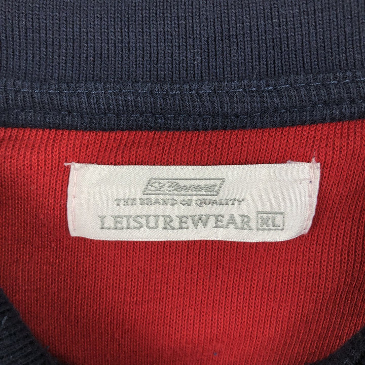 LEISUREWEAR Half-Button Sweatshirt (Men's Size XL) cotton navy blue type Vintage Second Hand