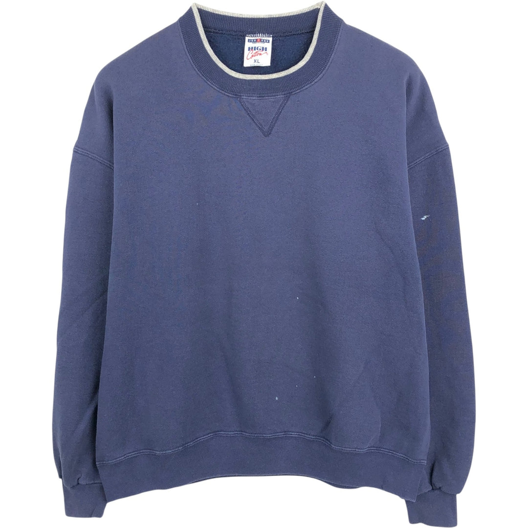 90'S Jerzees High Cotton Plain Blank Sweatshirt, Made in USA, Men's XL equivalent, Vintage cotton navy blue type Vintage Second Hand