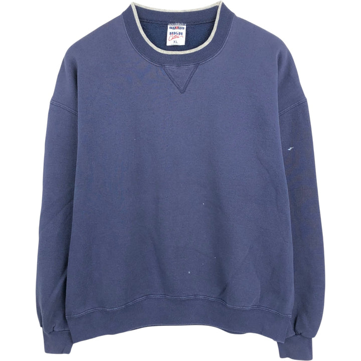 90'S Jerzees High Cotton Plain Blank Sweatshirt, Made in USA, Men's XL equivalent, Vintage cotton navy blue type Vintage Second Hand