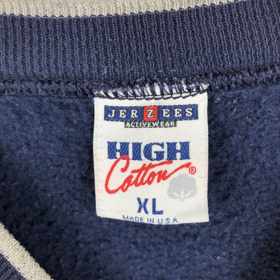 90'S Jerzees High Cotton Plain Blank Sweatshirt, Made in USA, Men's XL equivalent, Vintage cotton navy blue type Vintage Second Hand