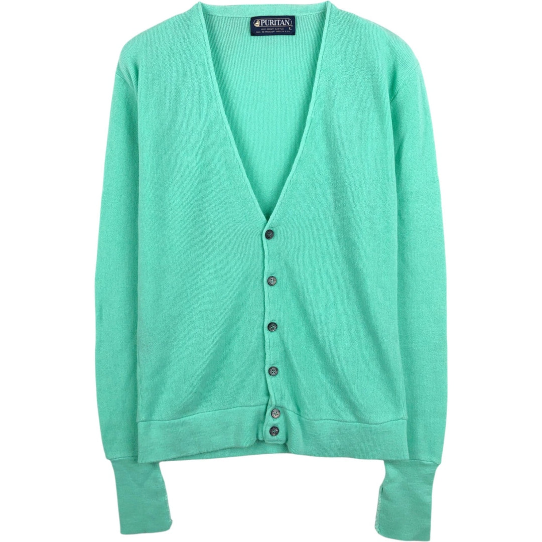 Puritan Acrylic Knit Cardigan, Made in USA, Men's Size L (equivalent) Oron Acrylic green type yellow green Vintage Second Hand