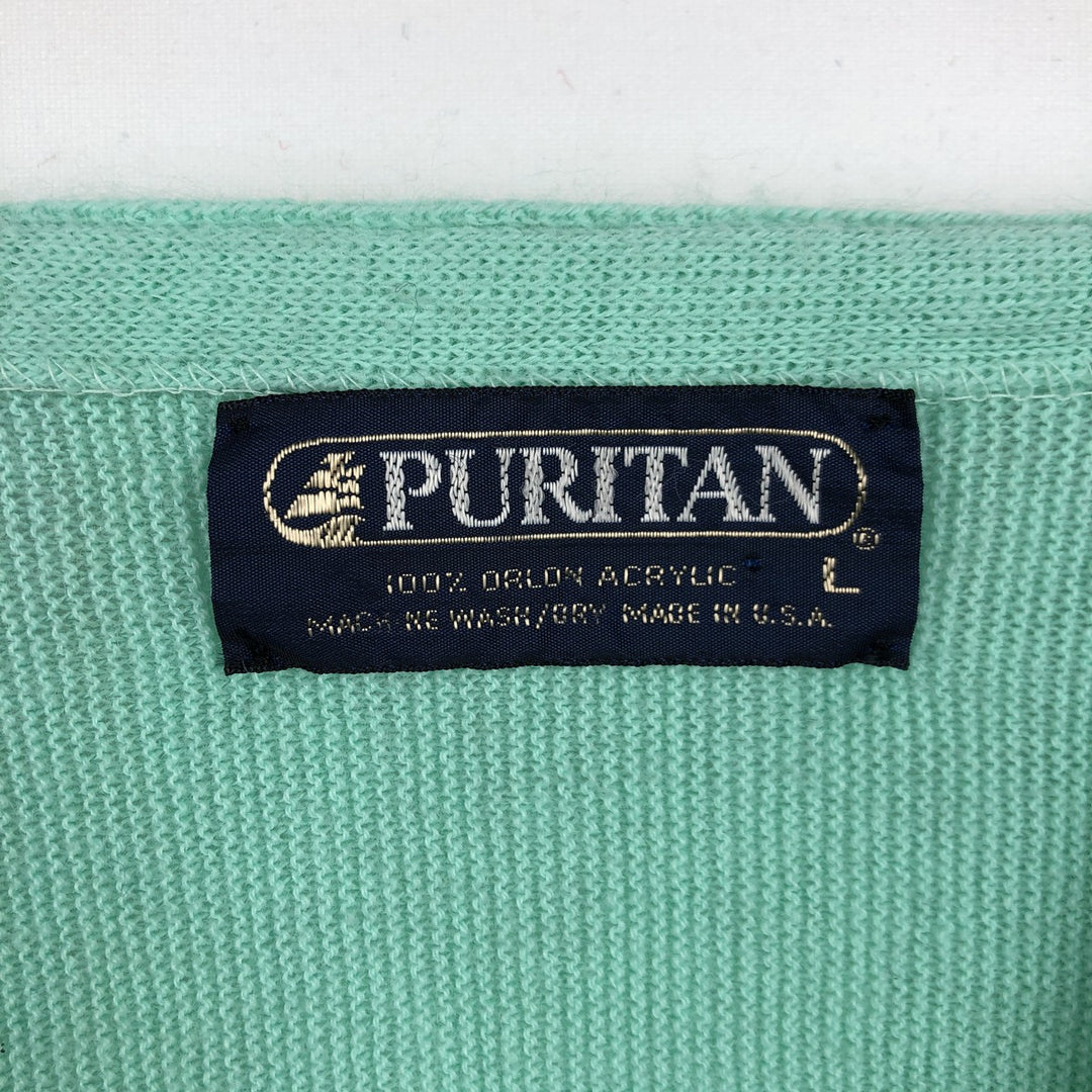 Puritan Acrylic Knit Cardigan, Made in USA, Men's Size L (equivalent) Oron Acrylic green type yellow green Vintage Second Hand