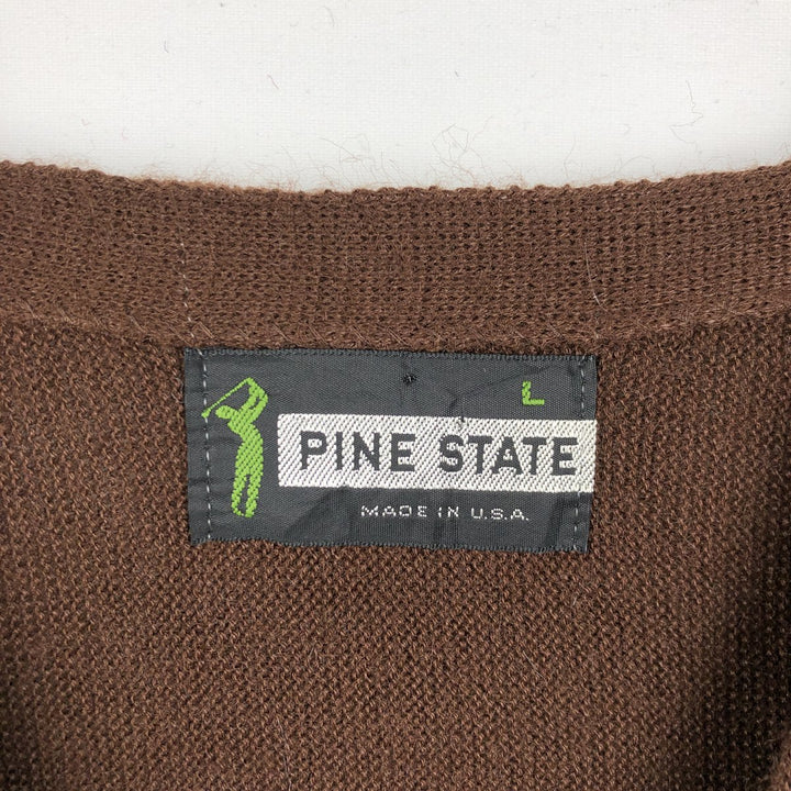 1970'S PINE STATE Acrylic Knit Cardigan, Made in USA, Men's Size L (approx.), Vintage Oron Acrylic brown type Vintage Second Hand