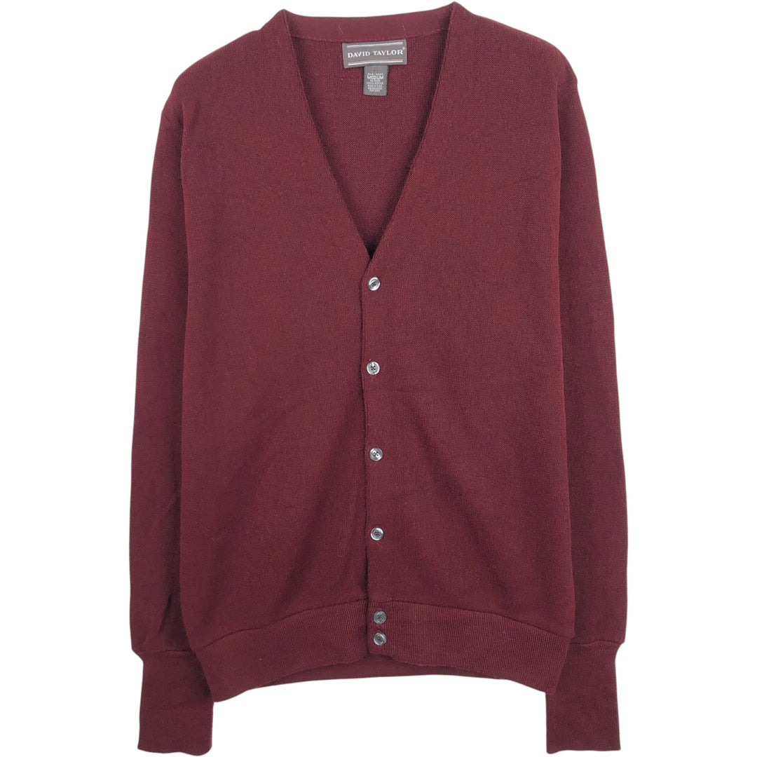 DAVID TAYLOR Acrylic Knit Cardigan, Made in USA, MEDIUM (equivalent to Men's M) acrylic Red type red-purple Vintage Second Hand