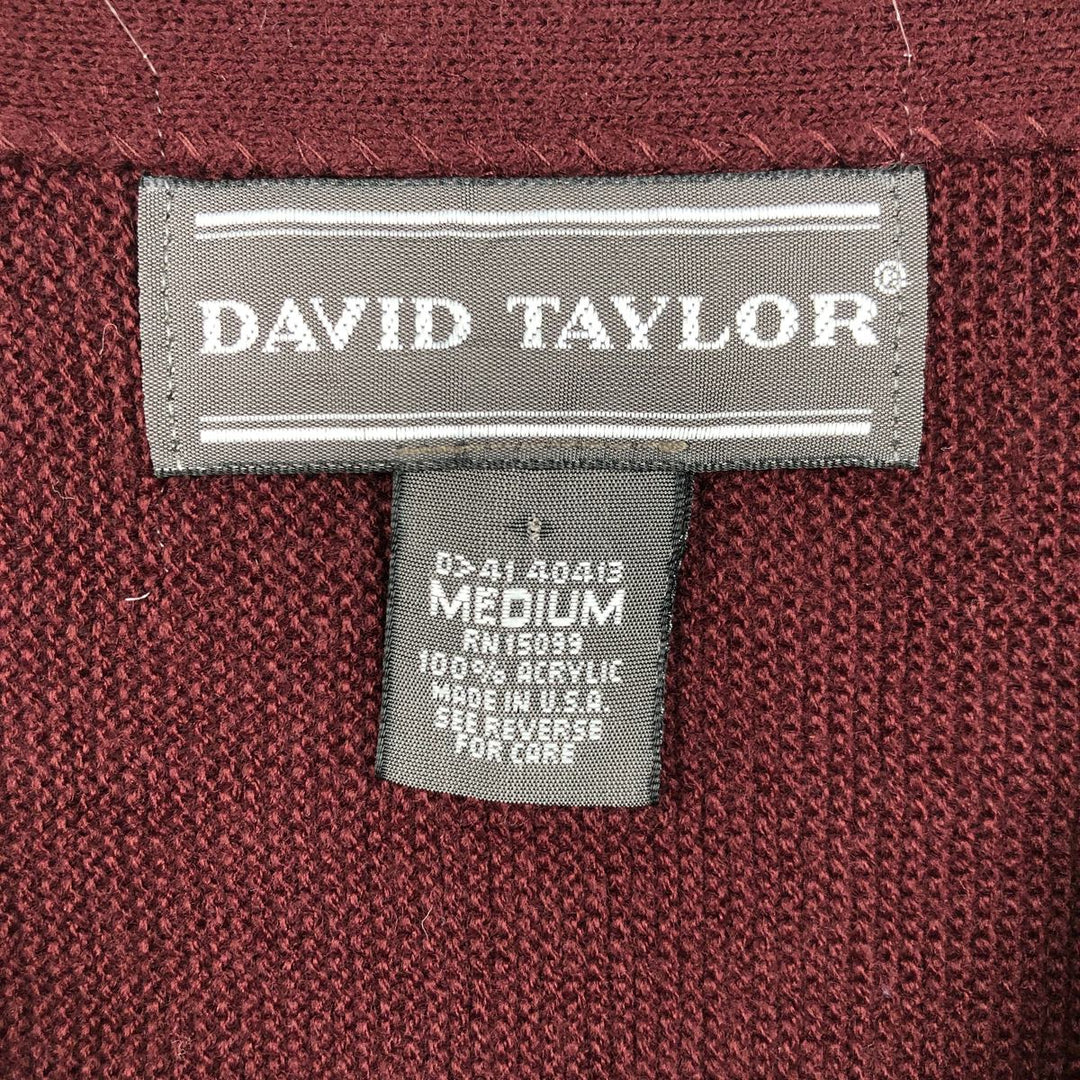 DAVID TAYLOR Acrylic Knit Cardigan, Made in USA, MEDIUM (equivalent to Men's M) acrylic Red type red-purple Vintage Second Hand