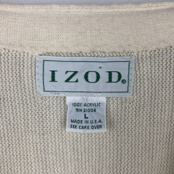 Vintage 90'S IZOD acrylic knit cardigan, made in the USA, size L, men's acrylic unbleached Vintage Second Hand
