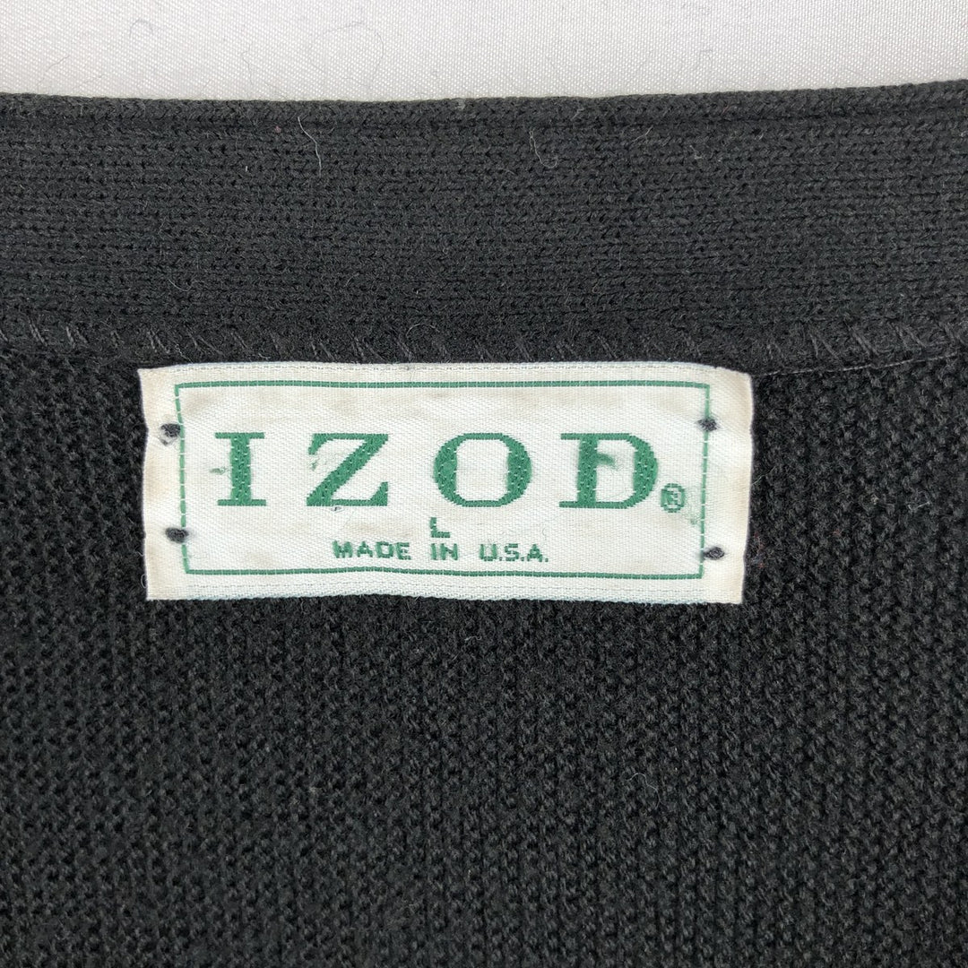 90'S IZOD acrylic knit cardigan, made in the USA, men's size L, vintage acrylic black type Vintage Second Hand