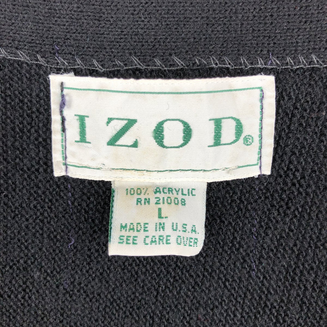 Vintage 90'S IZOD acrylic knit cardigan, made in the USA, size L, men's acrylic black type Vintage Second Hand