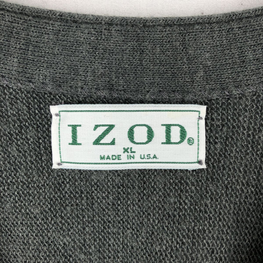 Vintage 90'S IZOD knit cardigan, made in the USA, men's size XL unclear Charcoal Vintage Second Hand