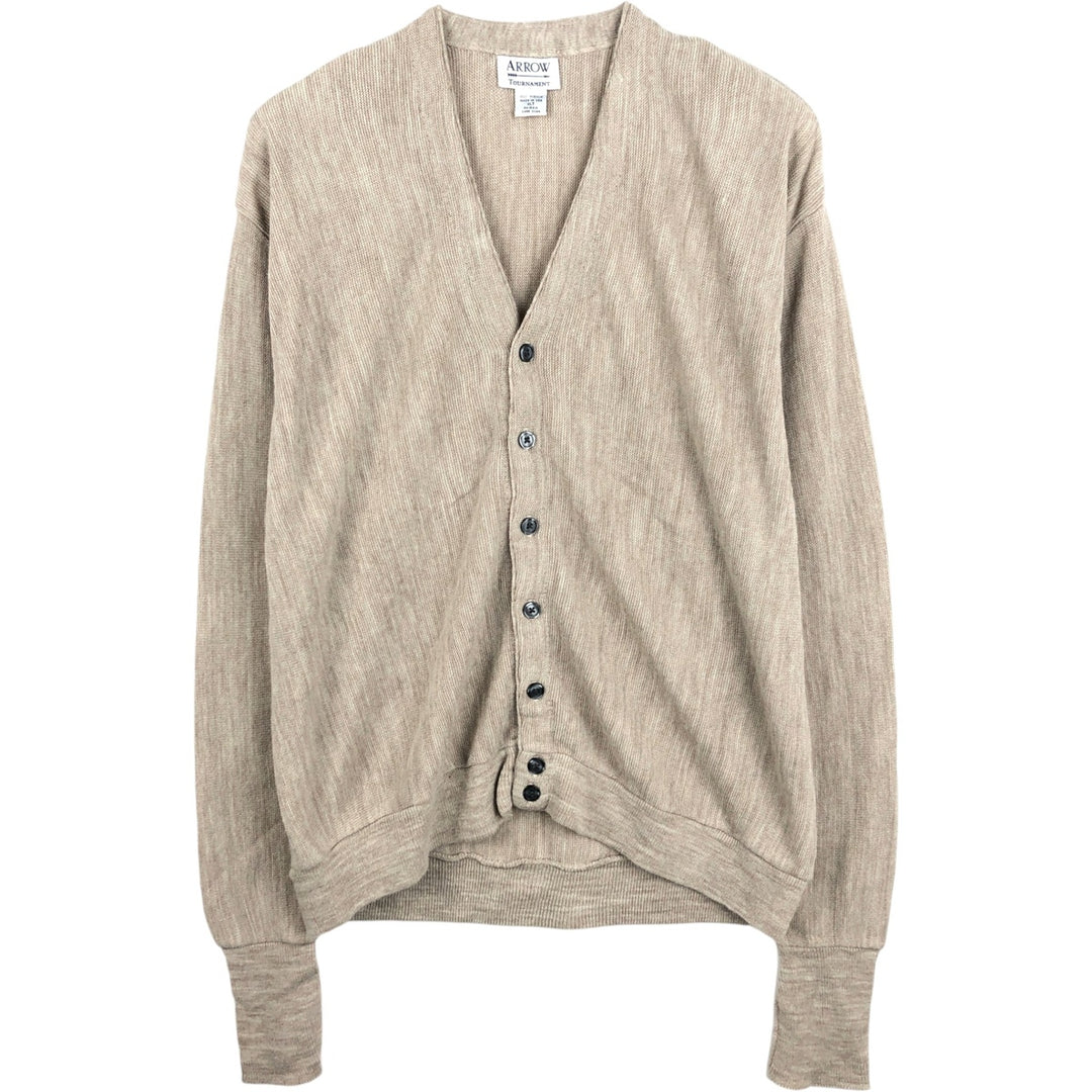 80s-90'S Arrow Tournament Acrylic Knit Cardigan, Made in USA, Men's XL equivalent, Vintage acrylic Beige type Vintage Second Hand
