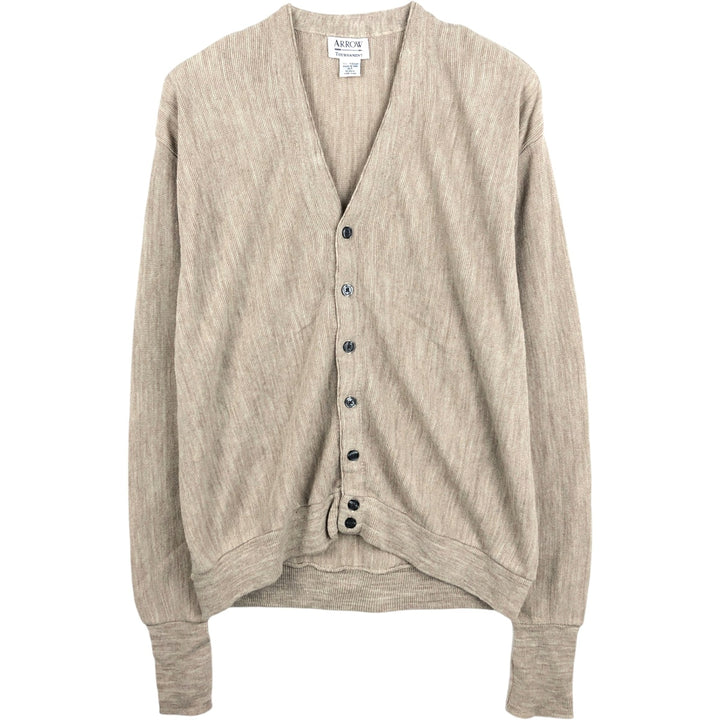 80s-90'S Arrow Tournament Acrylic Knit Cardigan, Made in USA, Men's XL equivalent, Vintage acrylic Beige type Vintage Second Hand