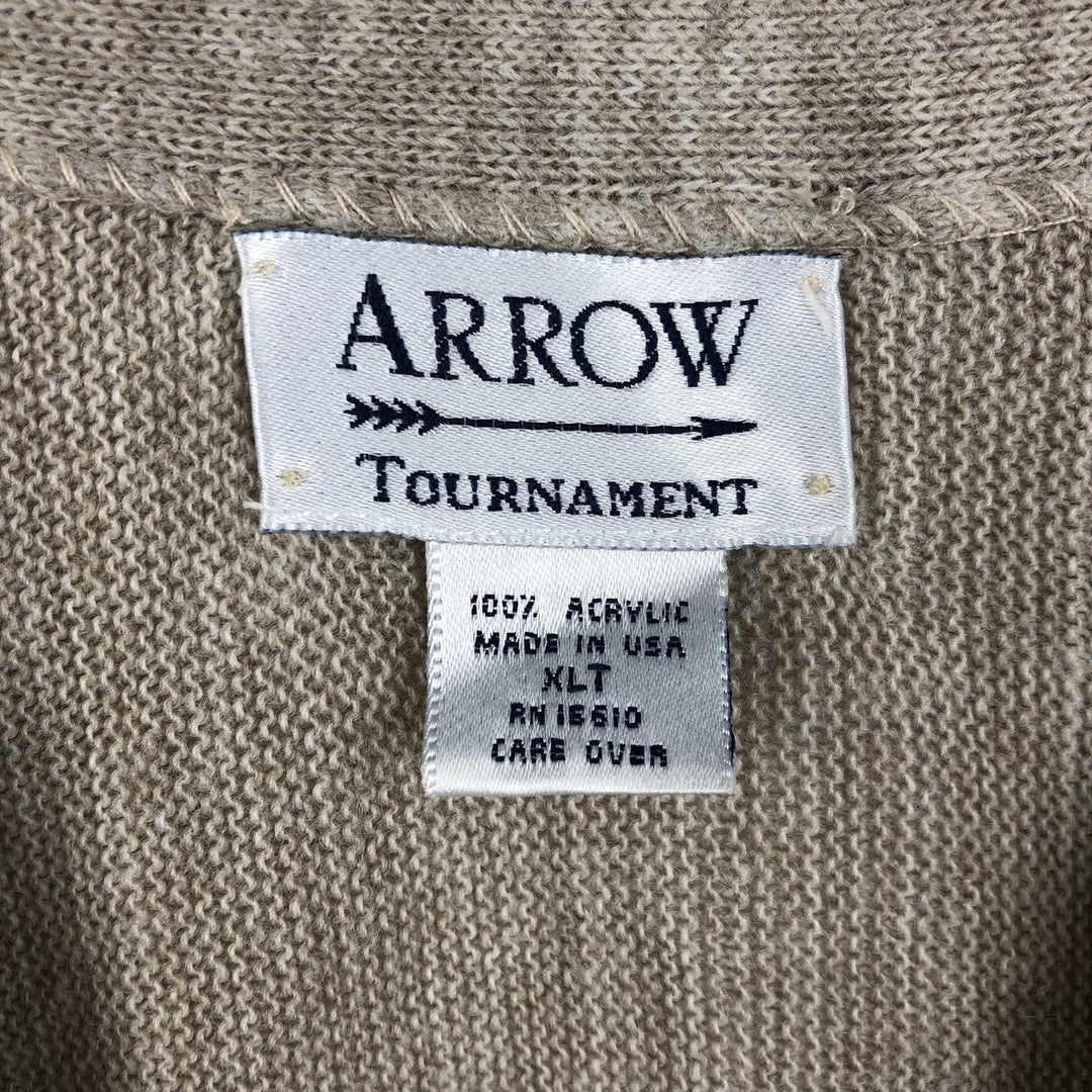 80s-90'S Arrow Tournament Acrylic Knit Cardigan, Made in USA, Men's XL equivalent, Vintage acrylic Beige type Vintage Second Hand