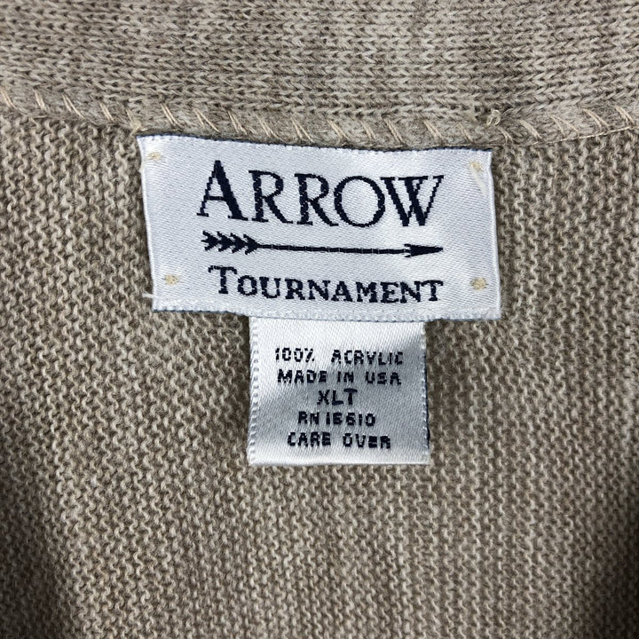 80s-90'S Arrow Tournament Acrylic Knit Cardigan, Made in USA, Men's XL equivalent, Vintage acrylic Beige type Vintage Second Hand