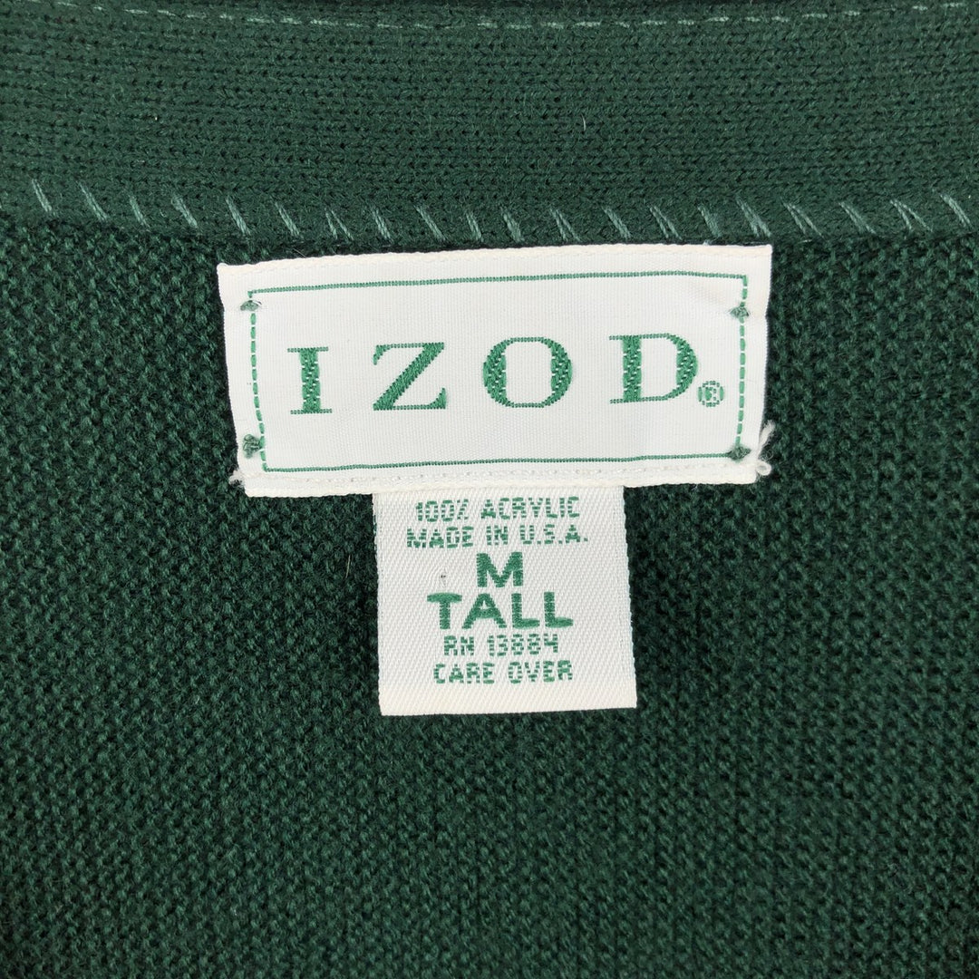 Vintage 90'S IZOD acrylic knit cardigan, made in the USA, size M, men's acrylic Green type dark green Vintage Second Hand