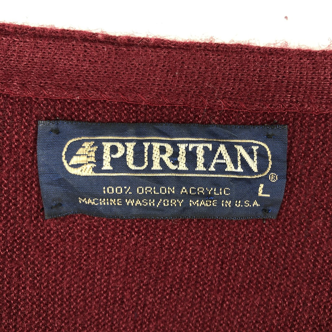 Vintage 1980'S Puritan acrylic knit cardigan, made in the USA, size L, men's Oron Acrylic red type Vintage Second Hand