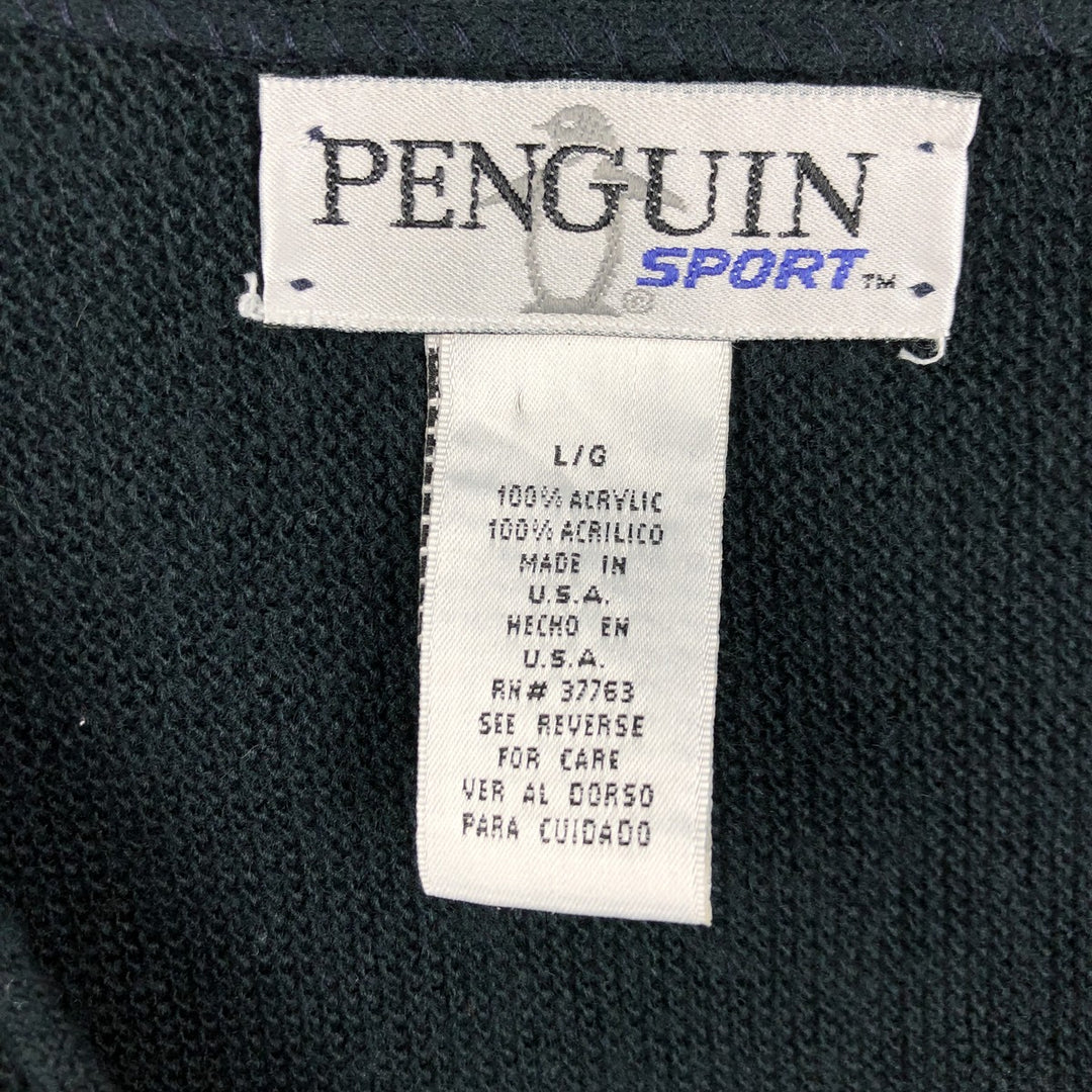 90'S PENGUIN SPORTS Acrylic Knit Cardigan, Made in USA, Men's Size L (approx.), Vintage acrylic black type Vintage Second Hand