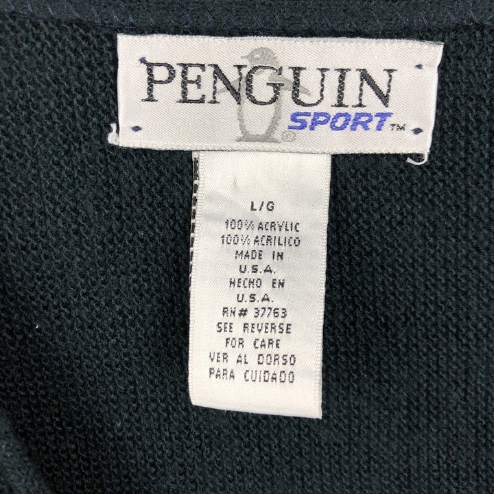90'S PENGUIN SPORTS Acrylic Knit Cardigan, Made in USA, Men's Size L (approx.), Vintage acrylic black type Vintage Second Hand