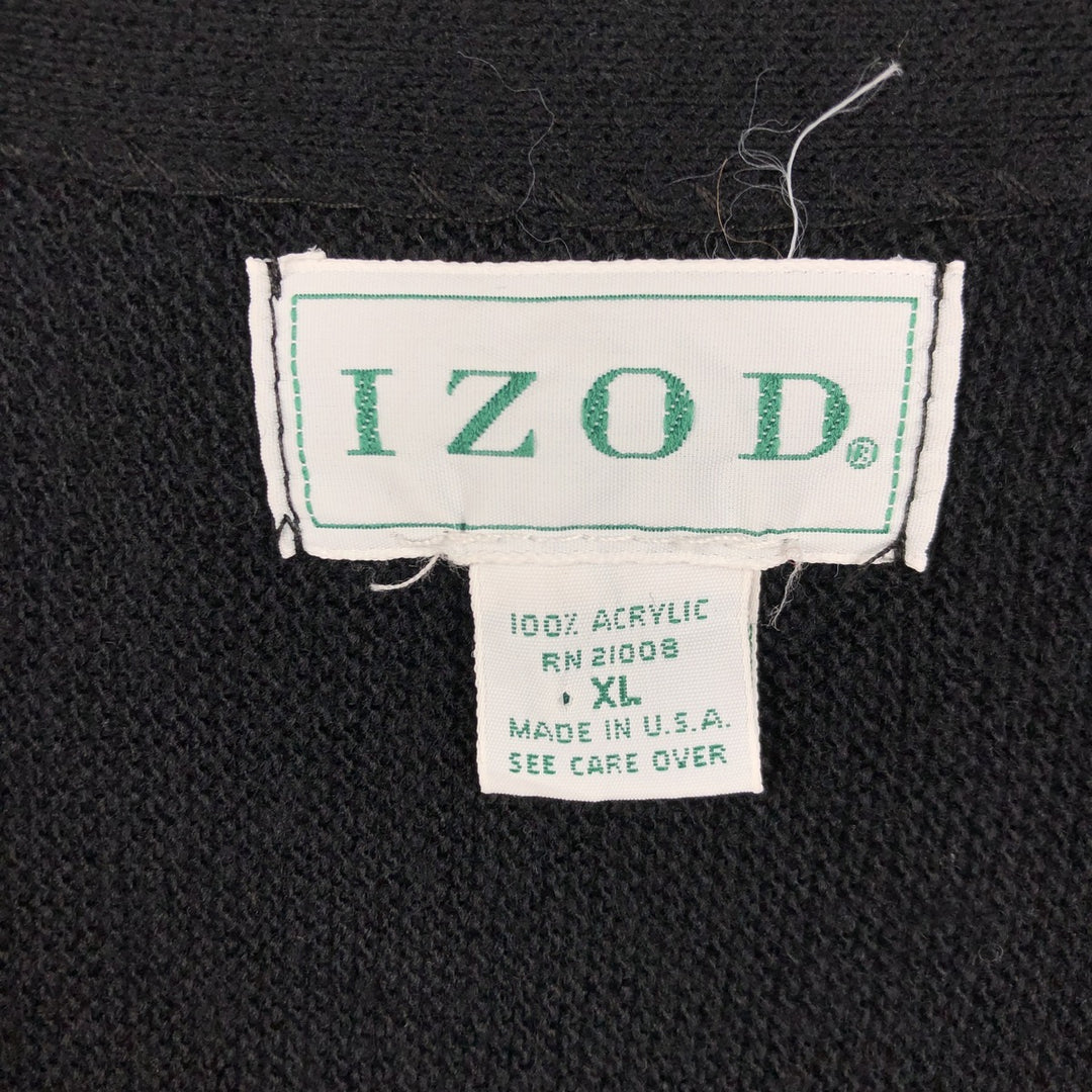 IZOD Acrylic Knit Cardigan, Made in USA, Men's XL acrylic black type Vintage Second Hand