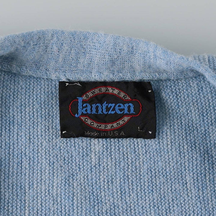 Vintage 1980'S Jantzen acrylic knit cardigan, made in the USA, size L, men's Oron Acrylic Blue type light blue Vintage Second Hand