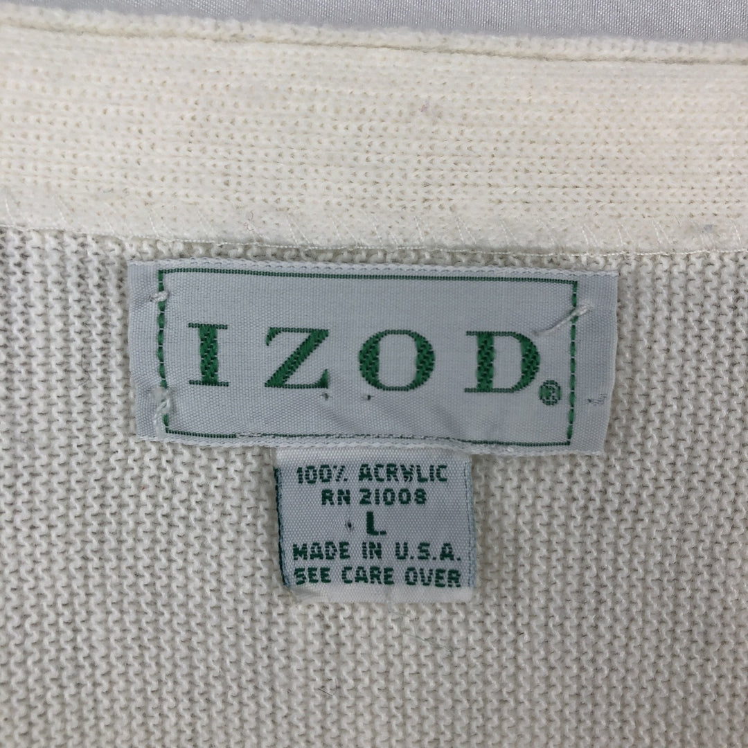 IZOD Acrylic Knit Cardigan, Made in USA, Men's Size L acrylic unbleached Vintage Second Hand