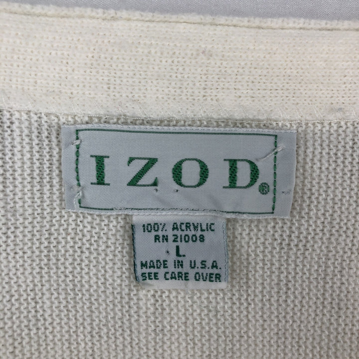 IZOD Acrylic Knit Cardigan, Made in USA, Men's Size L acrylic unbleached Vintage Second Hand