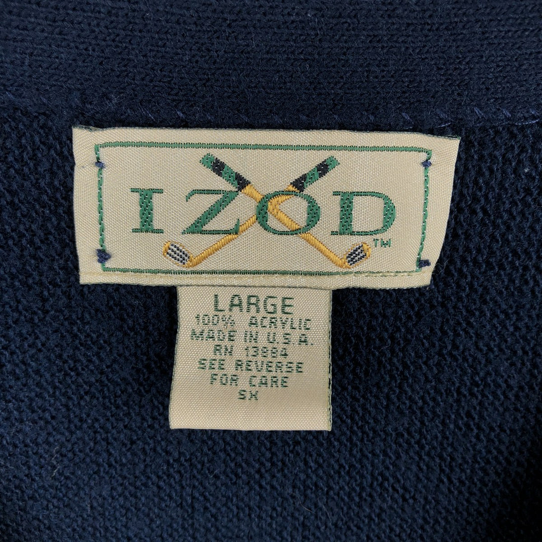 Vintage 90'S IZOD acrylic knit cardigan, made in the USA, size L, men's acrylic navy blue type Vintage Second Hand