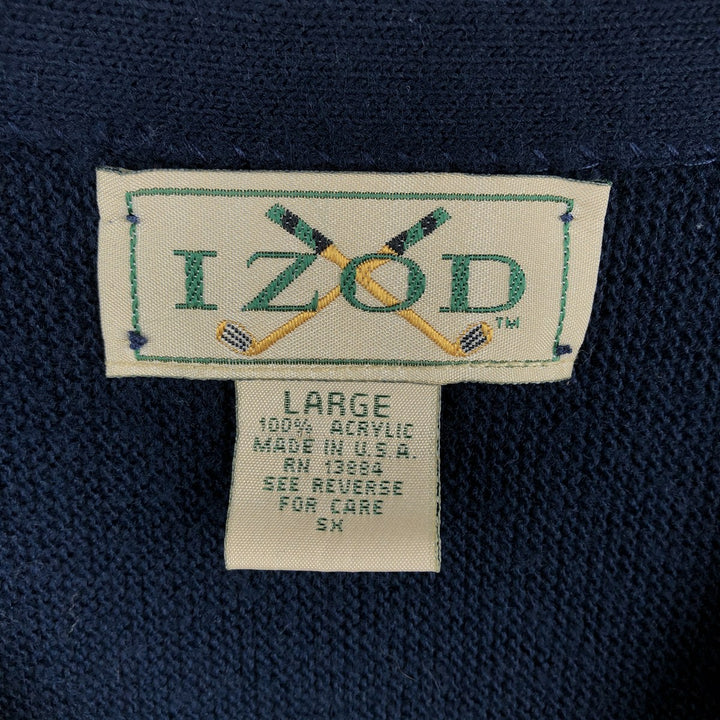 Vintage 90'S IZOD acrylic knit cardigan, made in the USA, size L, men's acrylic navy blue type Vintage Second Hand