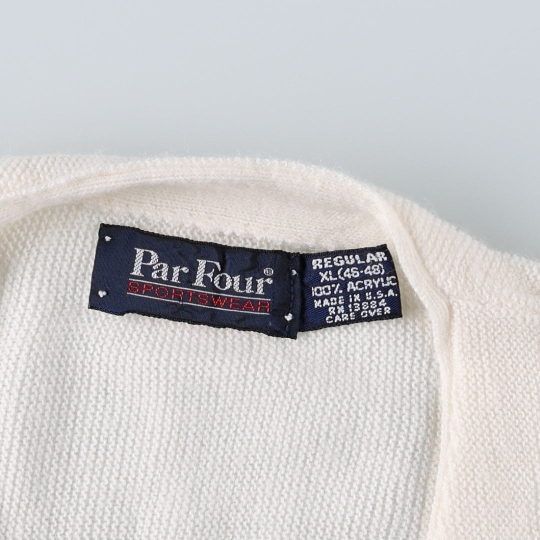 Par Four Acrylic Knit Cardigan, Made in USA, Men's XL acrylic pale white type Vintage Second Hand