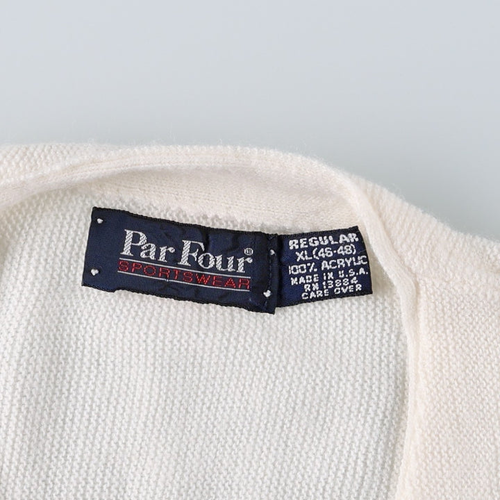 Par Four Acrylic Knit Cardigan, Made in USA, Men's XL acrylic pale white type Vintage Second Hand
