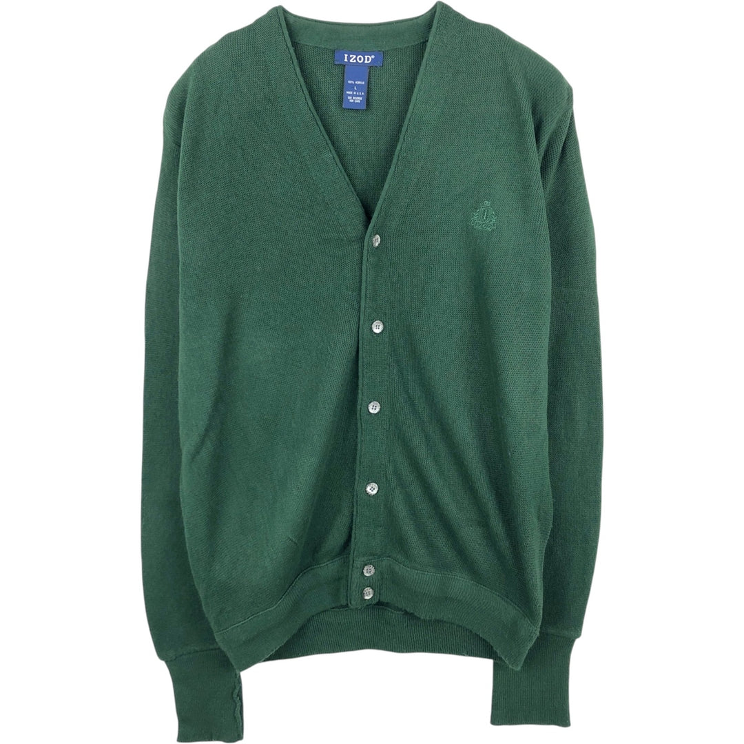 IZOD Acrylic Knit Cardigan, Made in USA, Men's Size L acrylic Green type dark green Vintage Second Hand