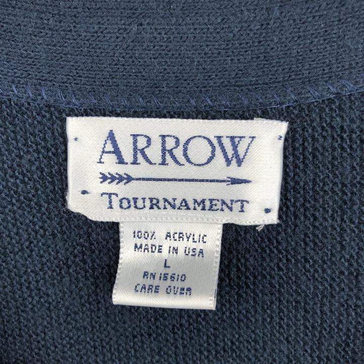 90'S Arrow Tournament acrylic knit cardigan, made in the USA, men's size L, vintage acrylic navy blue type Vintage Second Hand