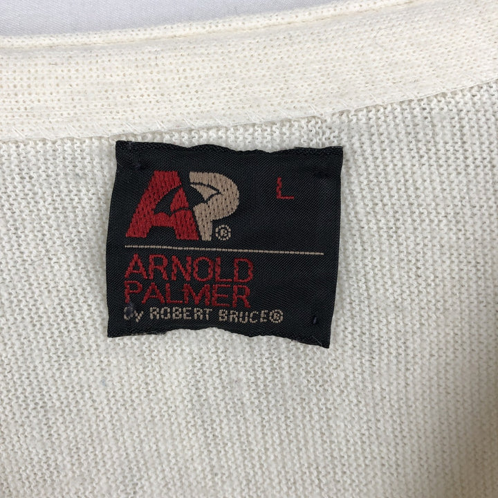 1980'S Arnold Palmer by Robert Bruce Acrylic Knit Cardigan, Made in USA, Men's Size L (approx.), Vintage Oron Acrylic unbleached Vintage Second Hand