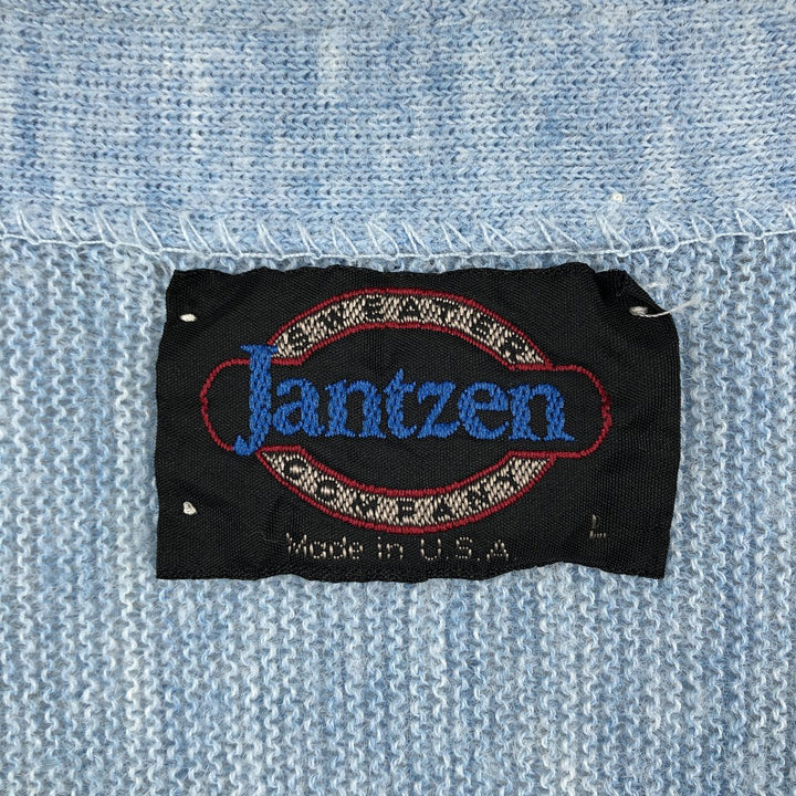Vintage 1980'S Jantzen acrylic knit cardigan, made in the USA, size L, men's acrylic Blue type light blue Vintage Second Hand