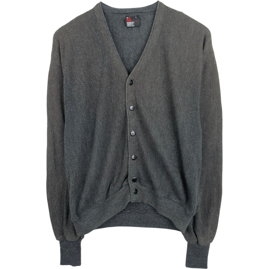 1990'S Robert Bruce Acrylic Knit Cardigan, Made in USA, Men's Size L (approx.), Vintage Oron Acrylic Charcoal Vintage Second Hand