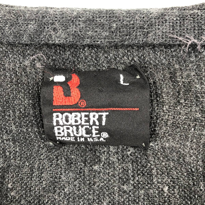 1990'S Robert Bruce Acrylic Knit Cardigan, Made in USA, Men's Size L (approx.), Vintage Oron Acrylic Charcoal Vintage Second Hand