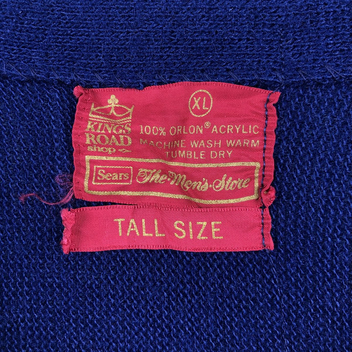 1970'S KING ROAD Sears Acrylic Knit Cardigan, Men's Size XL (approx.), Vintage Oron Acrylic navy blue type Vintage Second Hand