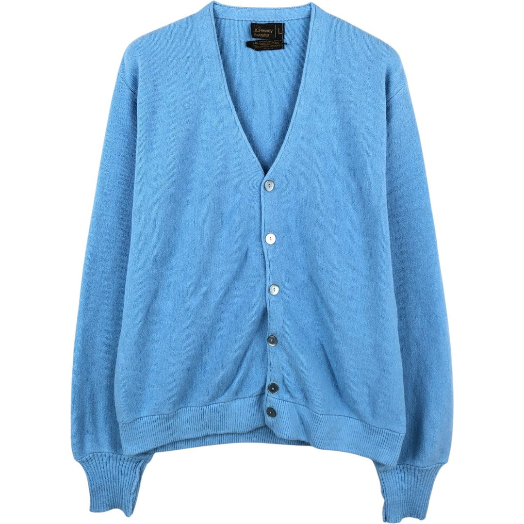 70s-80'S JCPenney Acrylic Knit Cardigan, Men's Size L (approx.), Vintage acrylic Blue type light blue Vintage Second Hand